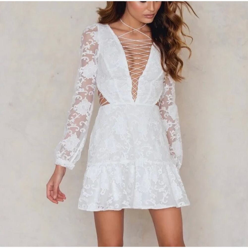 For Love & Lemons Jolene Lace Up Dress White And Bridal Shower Bachelorette sz S - Picture 13 of 15